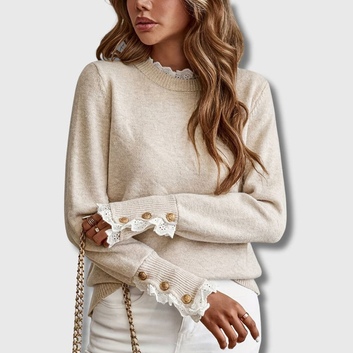 Women's Lace-Trim Button-Cuff Knit Sweater