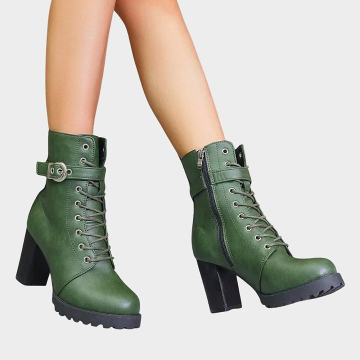 Women's Lace-Up Block-Heel Buckle Strap Ankle Boots