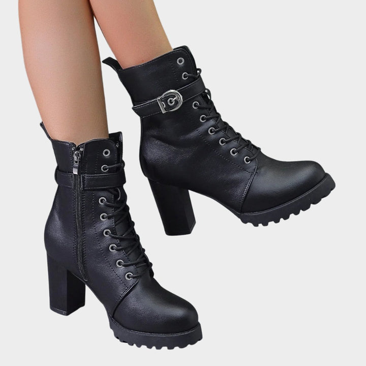 Women's Lace-Up Block-Heel Buckle Strap Ankle Boots