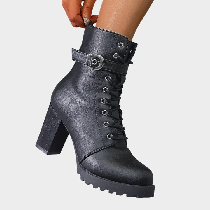 Women's Lace-Up Block-Heel Buckle Strap Ankle Boots