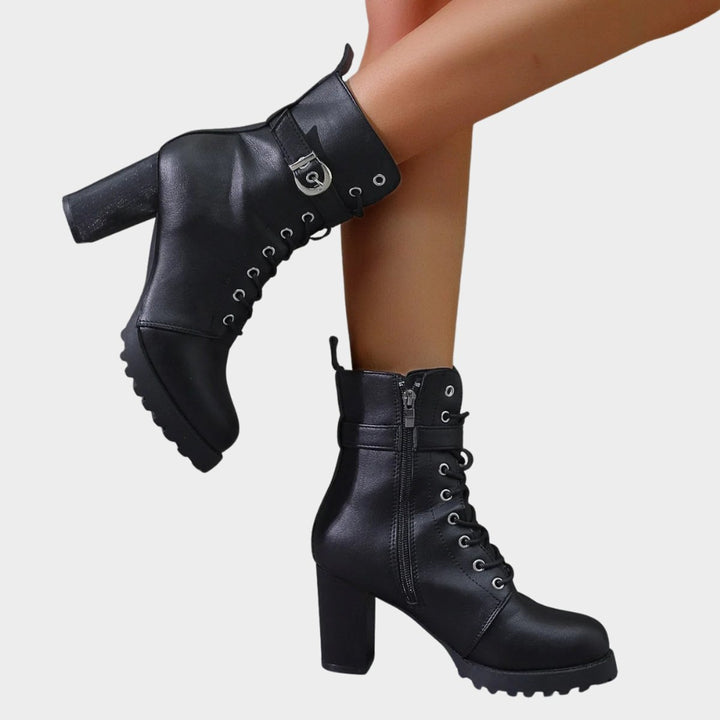 Women's Lace-Up Block-Heel Buckle Strap Ankle Boots