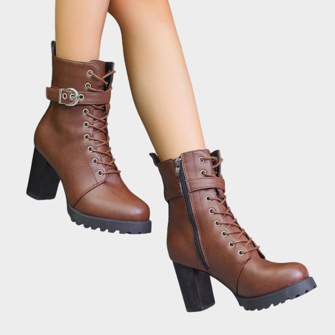 Women's Lace-Up Block-Heel Buckle Strap Ankle Boots