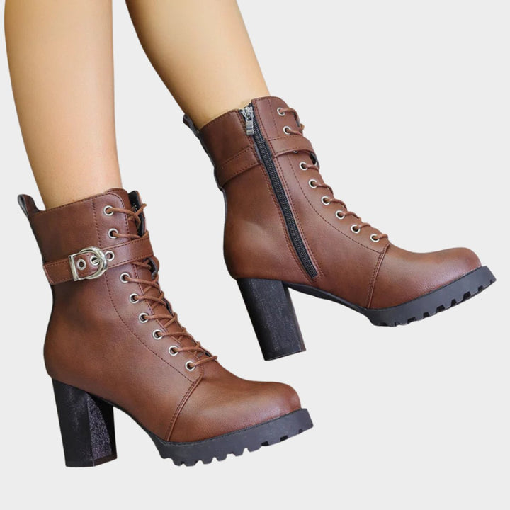 Women's Lace-Up Block-Heel Buckle Strap Ankle Boots