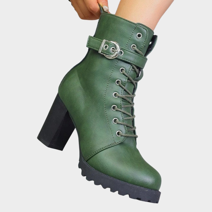 Women's Lace-Up Block-Heel Buckle Strap Ankle Boots