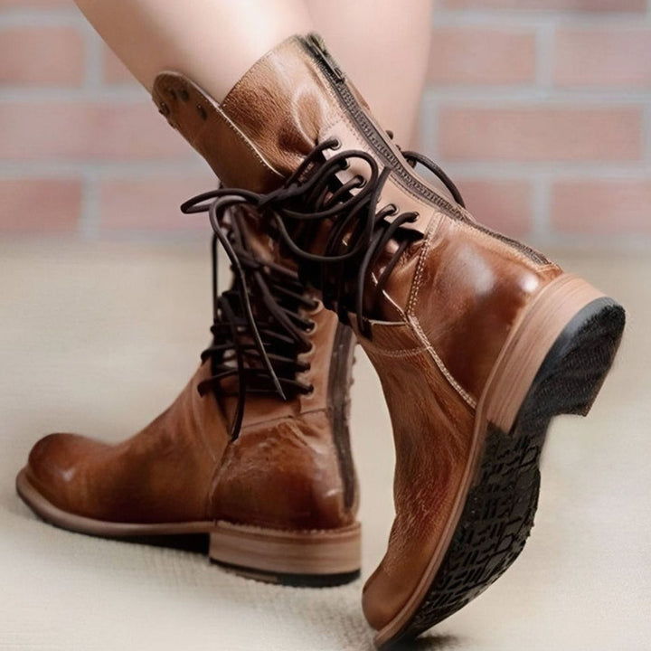 Women's Lace-Up Leather-Look Studded Ankle Boots