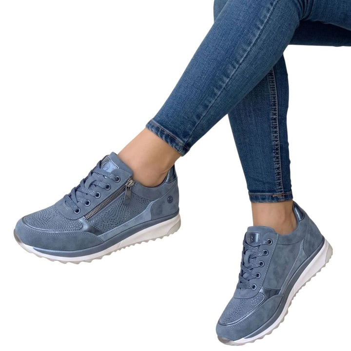 Women's Lace-Up Side-Zip Cushioned Platform Sneakers - Blue