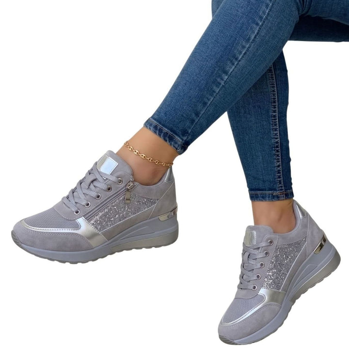 Women's Lace-Up Side-Zip Cushioned Platform Sneakers - Gray