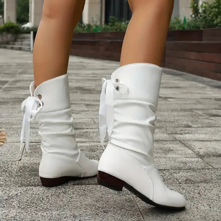 Women's Lace-Up Slouchy Mid-Calf Block Heel Ankle Boots