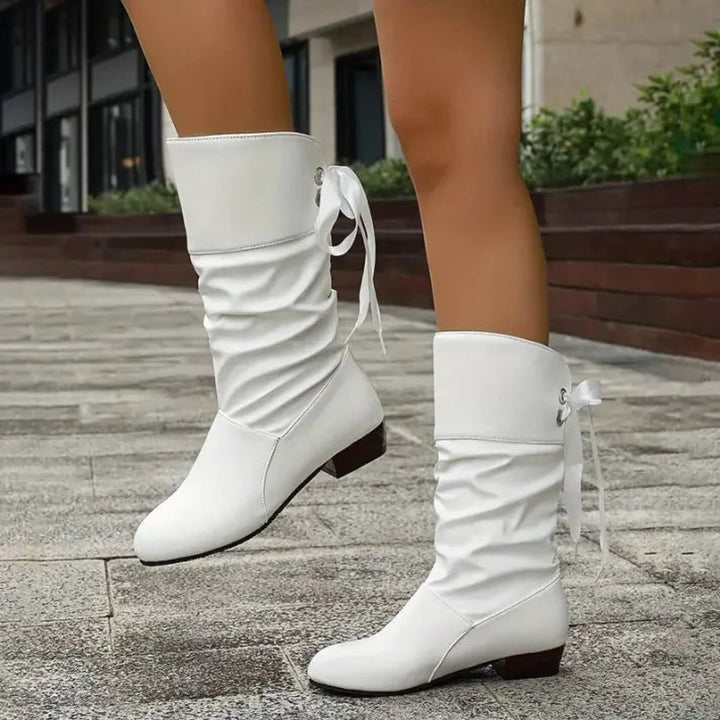 Women's Lace-Up Slouchy Mid-Calf Block Heel Ankle Boots