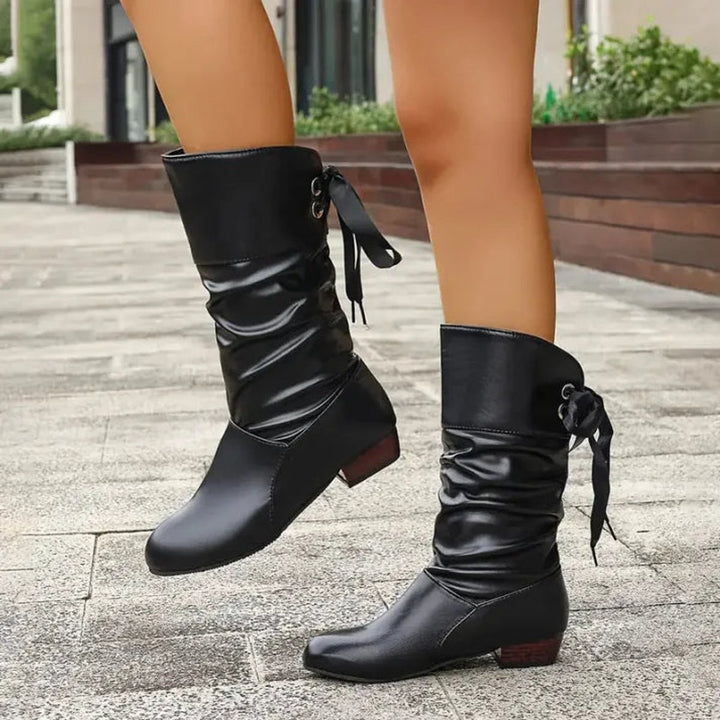 Women's Lace-Up Slouchy Mid-Calf Block Heel Ankle Boots