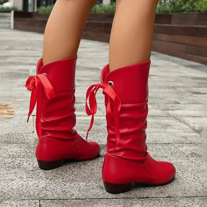 Women's Lace-Up Slouchy Mid-Calf Block Heel Ankle Boots
