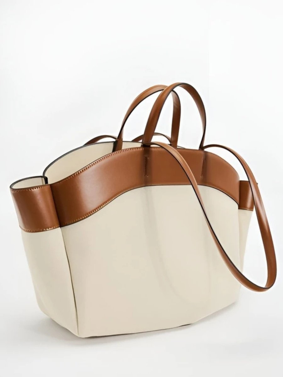 Women's Large Canvas Tote Bag Leather-Trim Shoulder Shopper