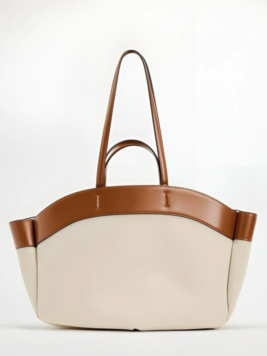 Women's Large Canvas Tote Bag Leather-Trim Shoulder Shopper
