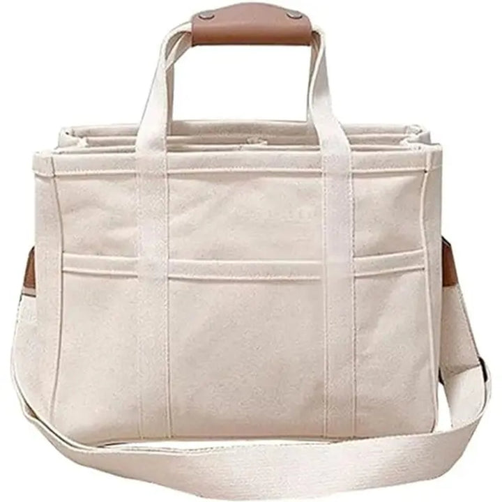 Women's Large-Capacity Multi-Pocket Canvas Tote Bag Crossbody Shoulder - Beige