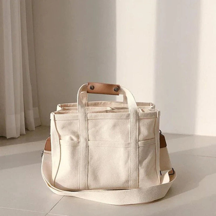 Women's Large-Capacity Multi-Pocket Canvas Tote Bag Crossbody Shoulder