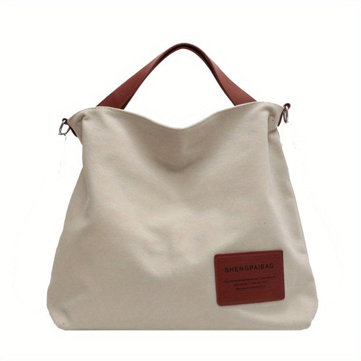 Women's Large Slouchy Canvas Tote Bag Adjustable Shoulder Strap - Cremeweiß