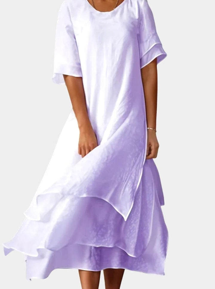 Women's Layered Midi Casual Loose-Fit Short-Sleeve Dress - Purple