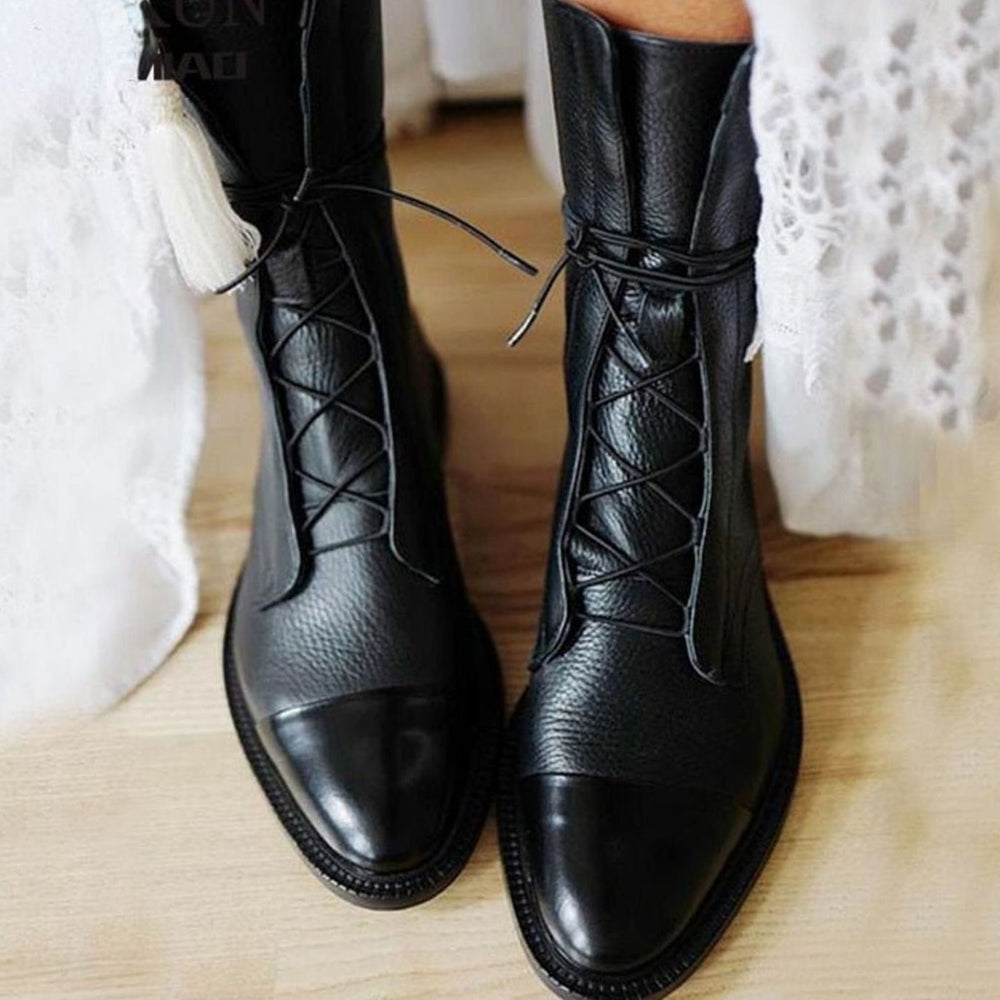 Women's Leather Lace-Up Cap-Toe Ankle Boots