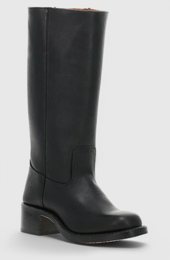 Women's Leather Stacked-Heel Knee-High Boots