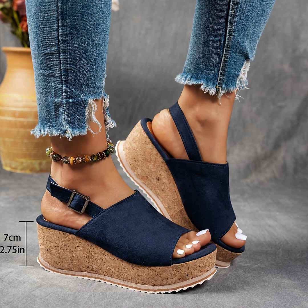 Women's Leopard Print Cork Wedge Comfortable Sandals Buckle Ankle Strap