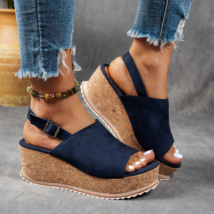 Women's Leopard Print Cork Wedge Comfortable Sandals Buckle Ankle Strap