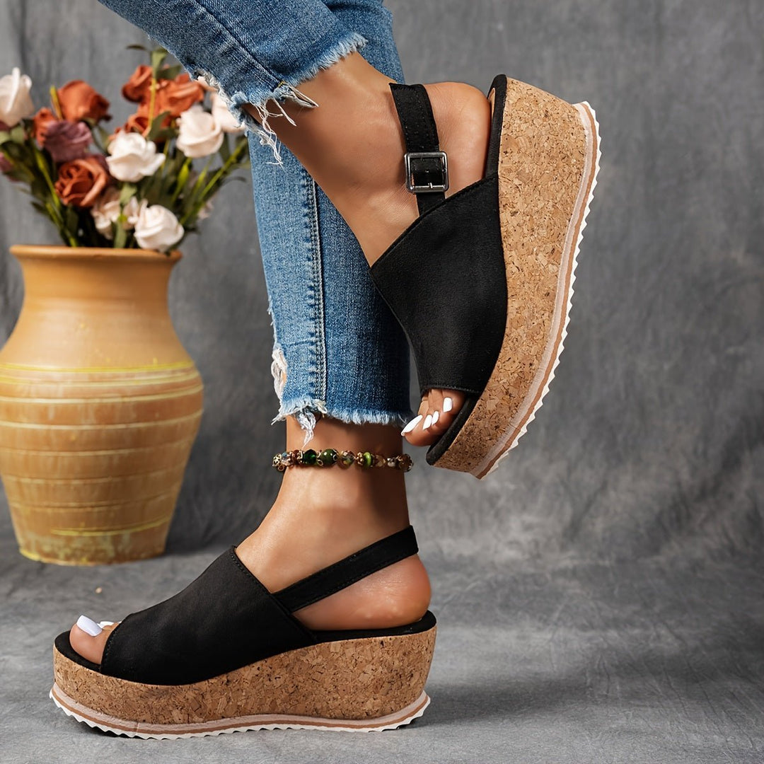 Women's Leopard Print Cork Wedge Comfortable Sandals Buckle Ankle Strap