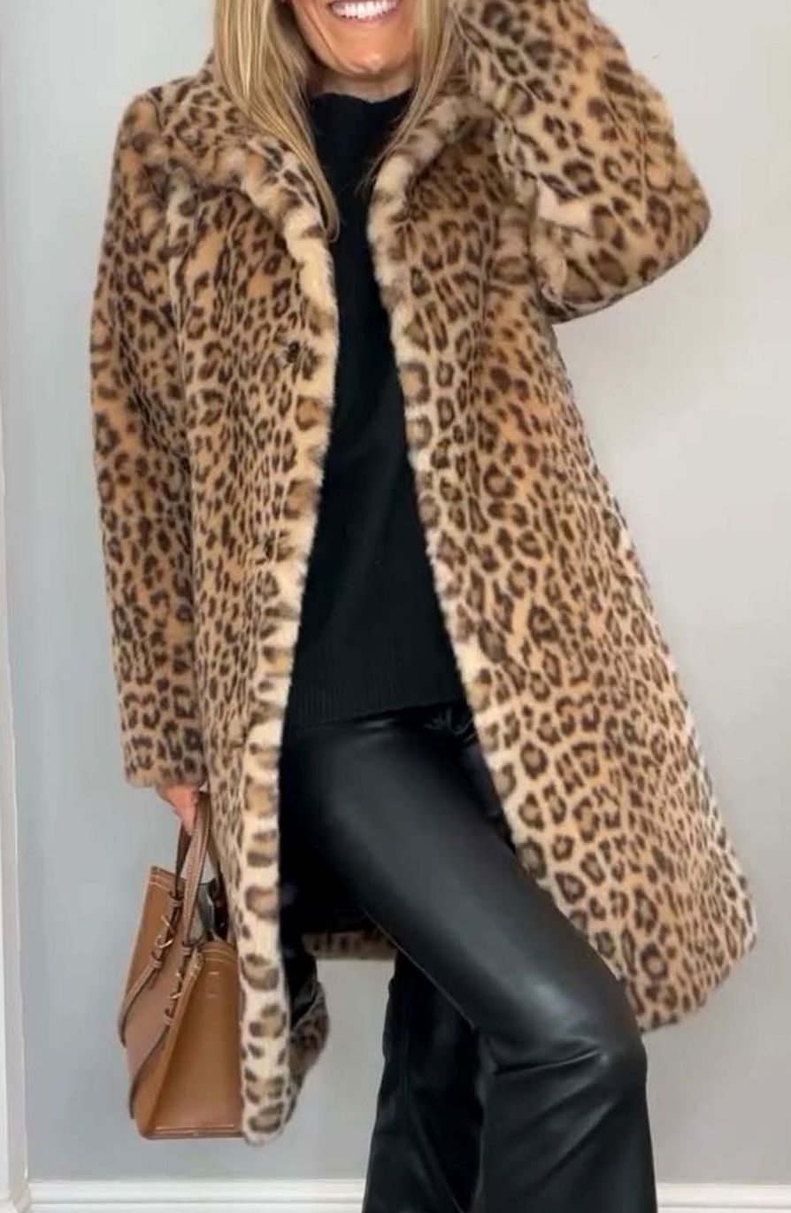 Women's Leopard Print Faux Fur Winter Coat