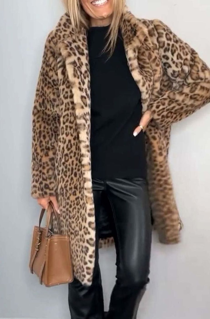 Women's Leopard Print Faux Fur Winter Coat