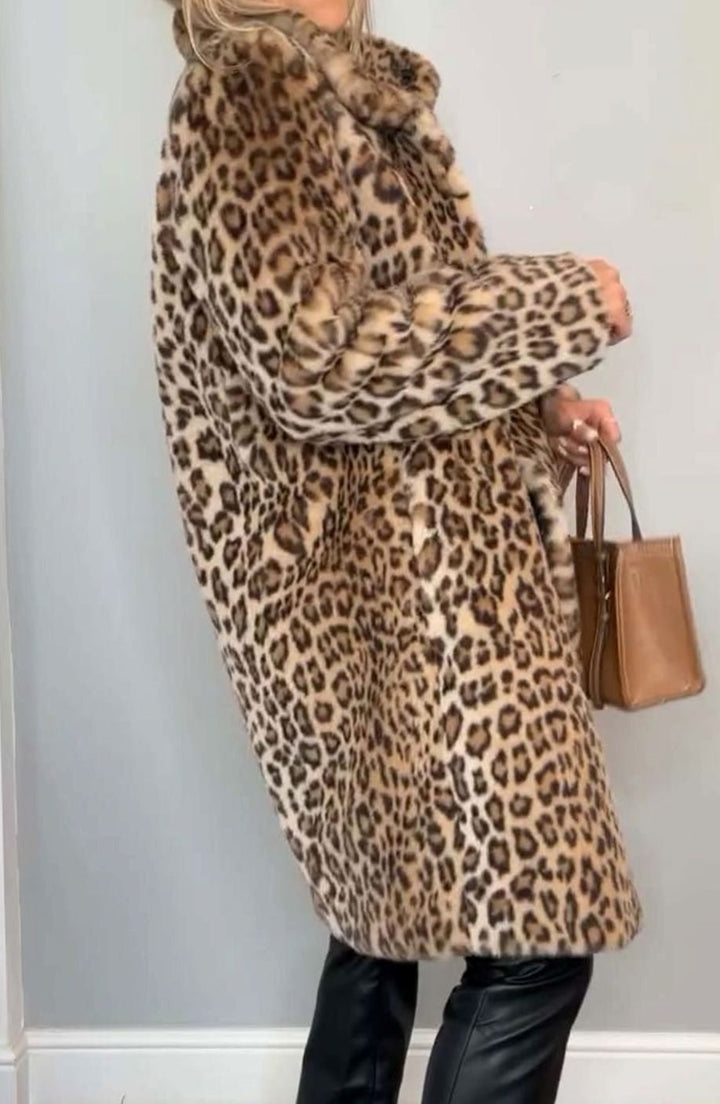 Women's Leopard Print Faux Fur Winter Coat