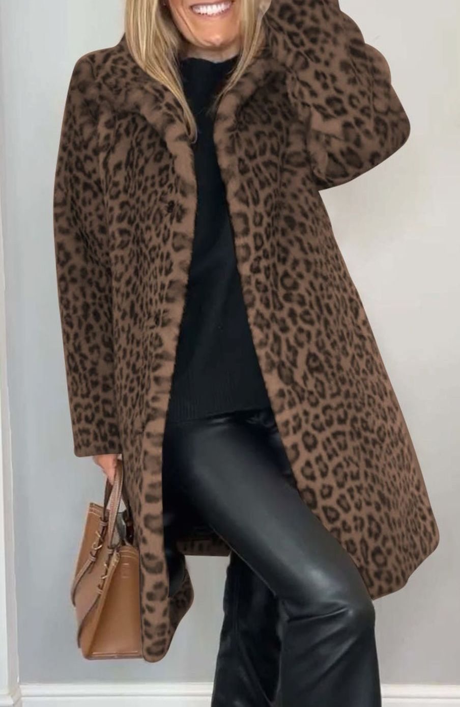 Women's Leopard Print Faux Fur Winter Coat