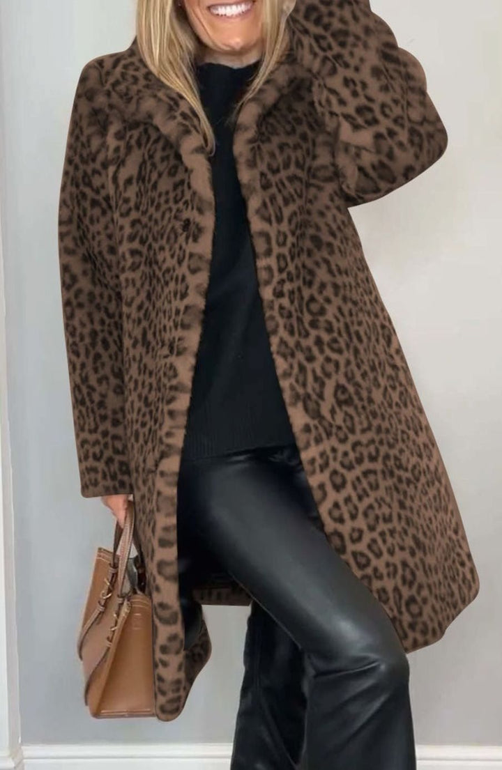 Women's Leopard Print Faux Fur Winter Coat