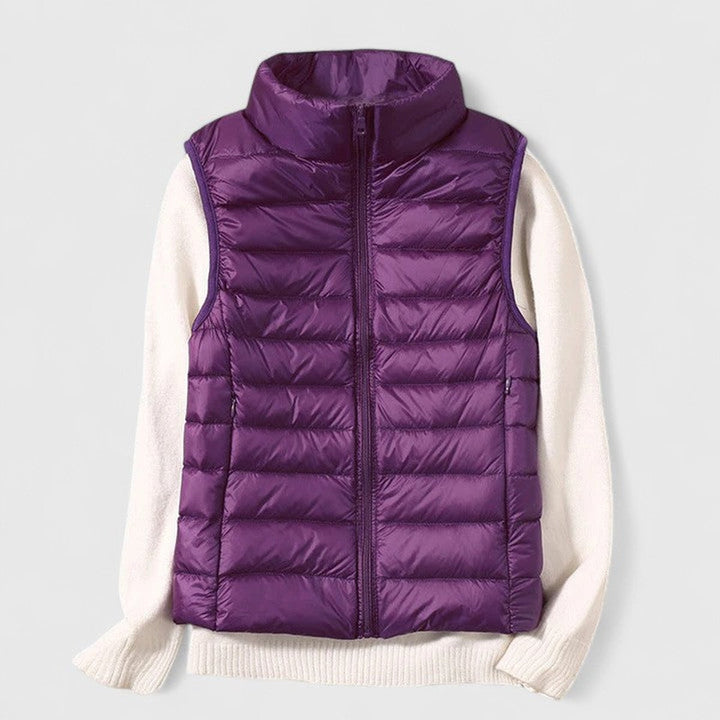 Women's Lightweight Quilted Puffer Vest Sleeveless Zip-Up Jacket - Purple