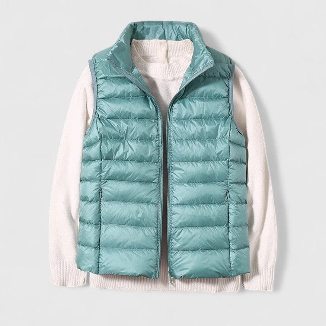 Women's Lightweight Quilted Puffer Vest Sleeveless Zip-Up Jacket - Light Blue