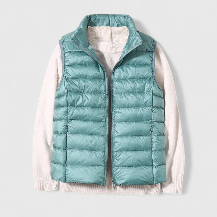 Women's Lightweight Quilted Puffer Vest Sleeveless Zip-Up Jacket - Light Blue