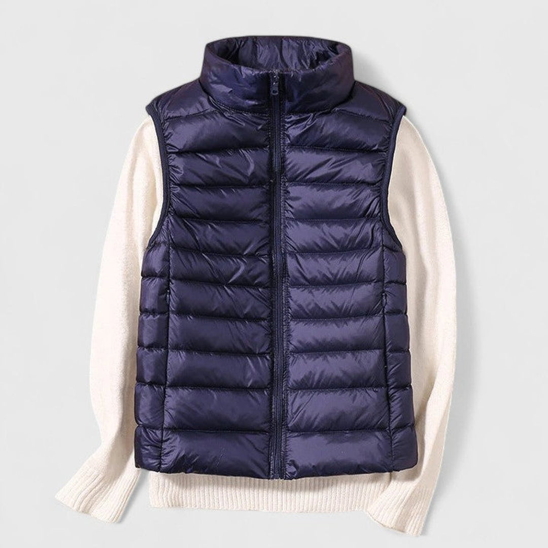 Women's Lightweight Quilted Puffer Vest Sleeveless Zip-Up Jacket - Navy Blue