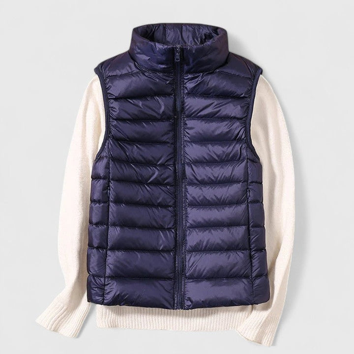 Women's Lightweight Quilted Puffer Vest Sleeveless Zip-Up Jacket - Navy Blue