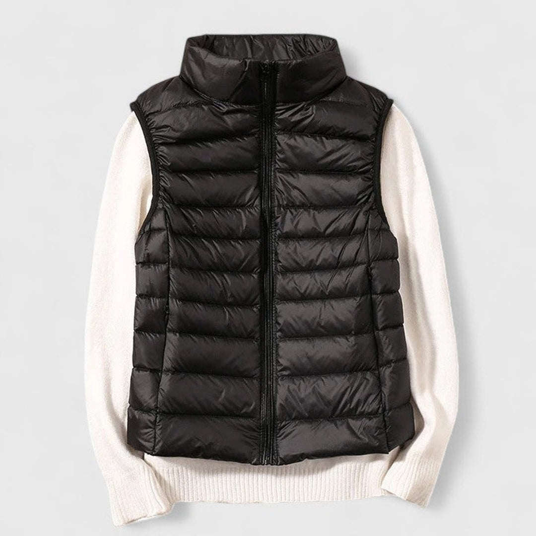 Women's Lightweight Quilted Puffer Vest Sleeveless Zip-Up Jacket - Black
