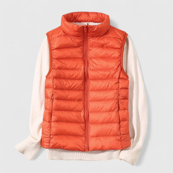 Women's Lightweight Quilted Puffer Vest Sleeveless Zip-Up Jacket - Orange