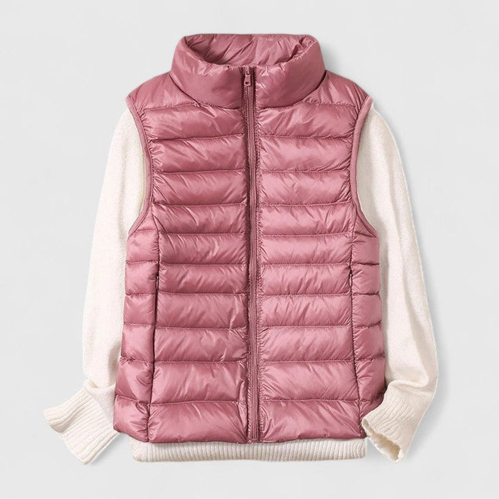 Women's Lightweight Quilted Puffer Vest Sleeveless Zip-Up Jacket - Pink
