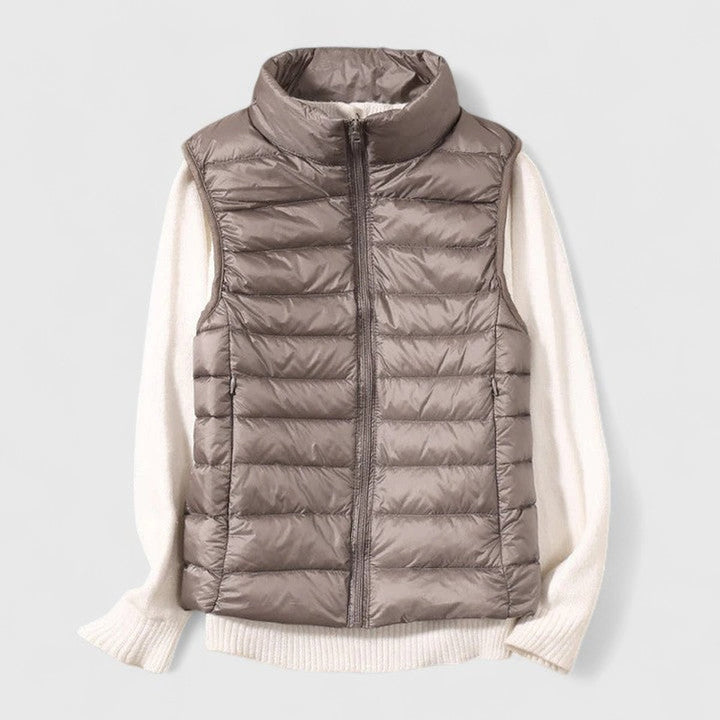 Women's Lightweight Quilted Puffer Vest Sleeveless Zip-Up Jacket - Khaki