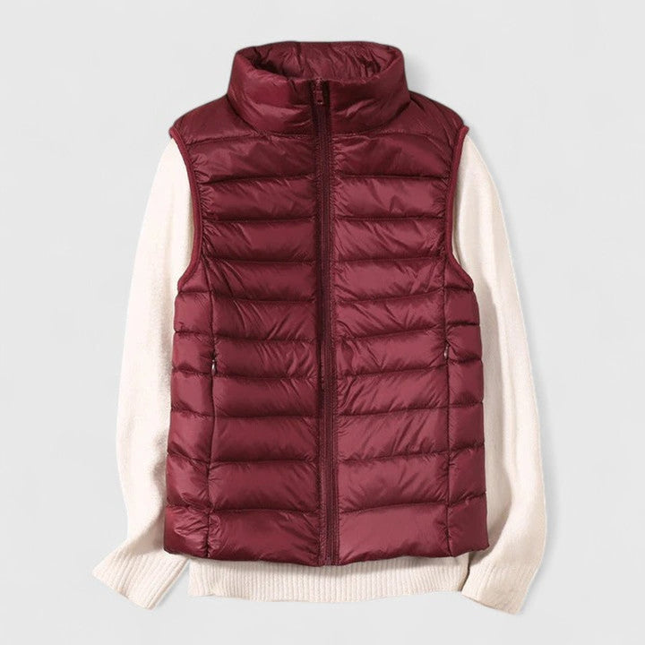 Women's Lightweight Quilted Puffer Vest Sleeveless Zip-Up Jacket - Burgundy