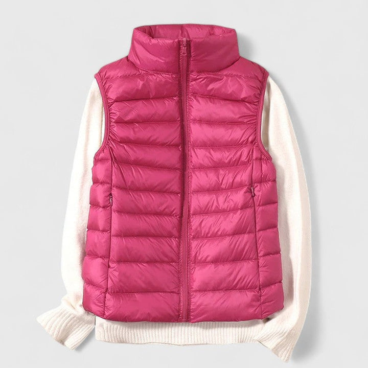 Women's Lightweight Quilted Puffer Vest Sleeveless Zip-Up Jacket - Rose