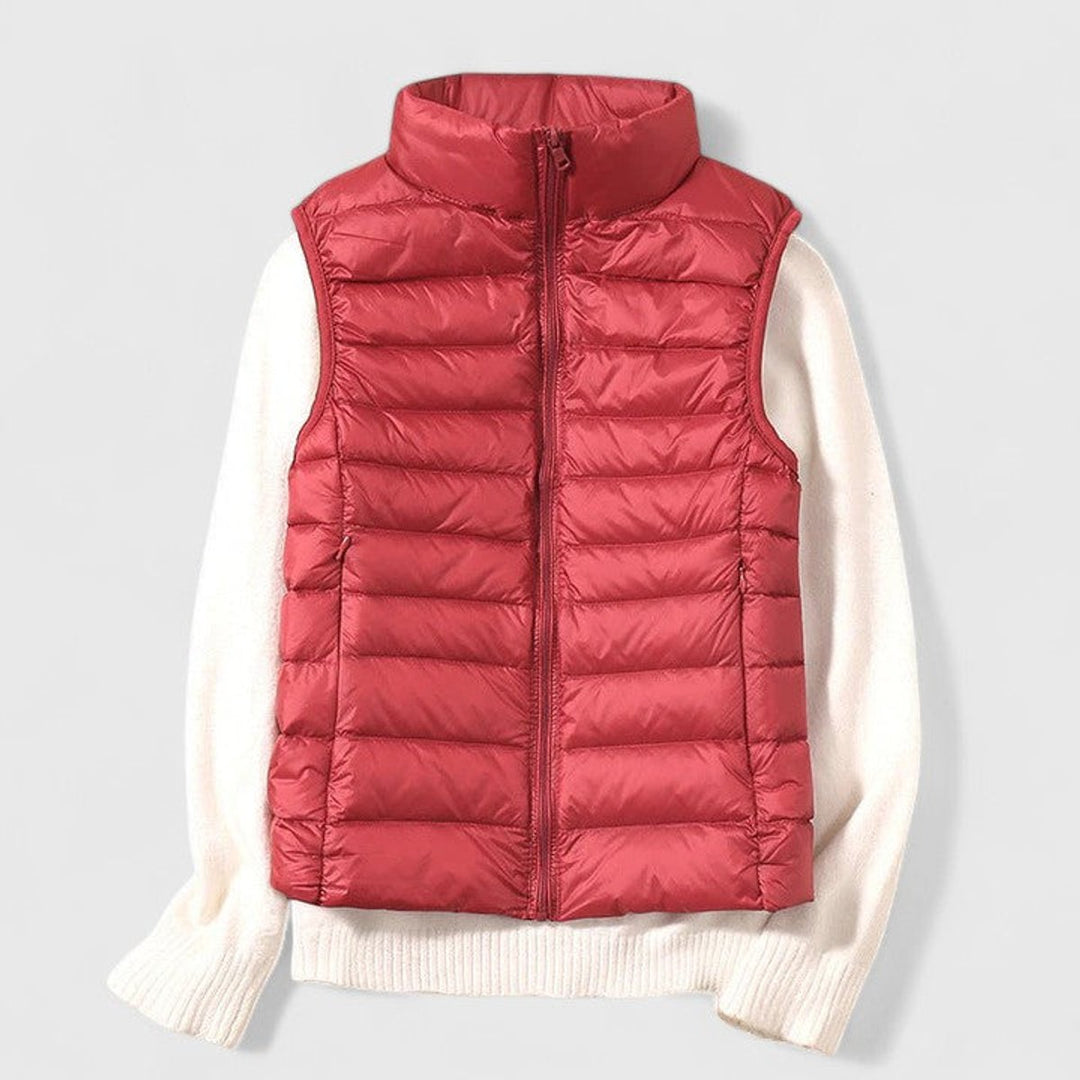 Women's Lightweight Quilted Puffer Vest Sleeveless Zip-Up Jacket - Red