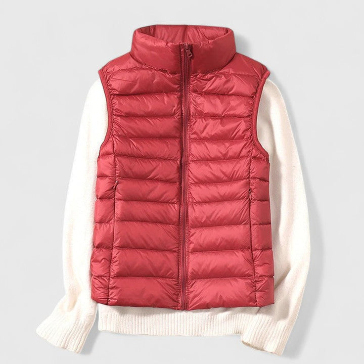 Women's Lightweight Quilted Puffer Vest Sleeveless Zip-Up Jacket - Red