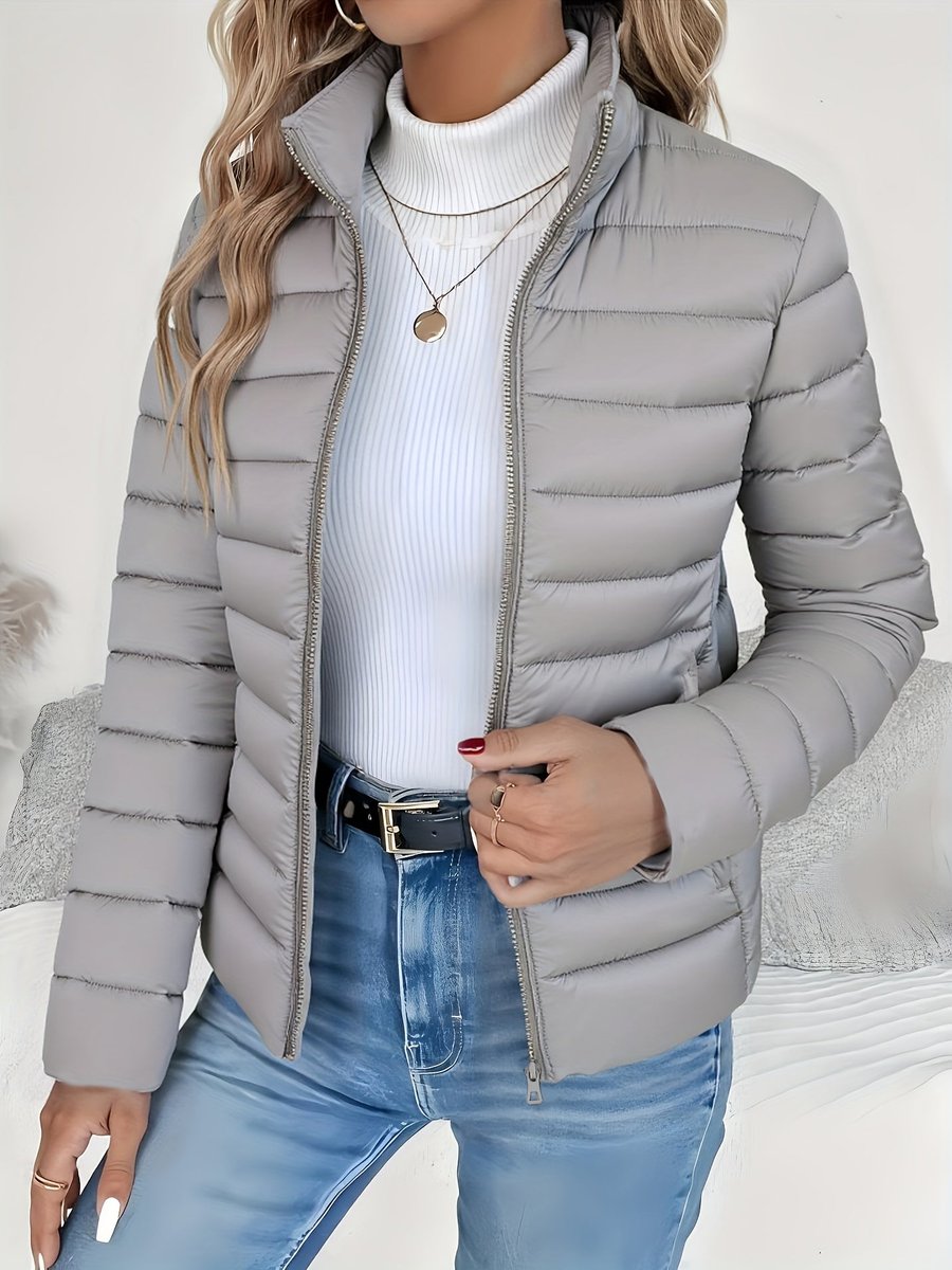 Women's Lightweight Quilted Puffer Zip-Up Winter Coat - Gray
