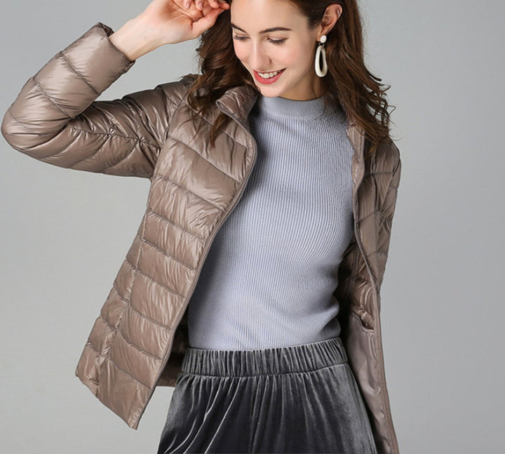 Women's Lightweight Quilted Puffer Zip-Up Winter Coat - Khaki