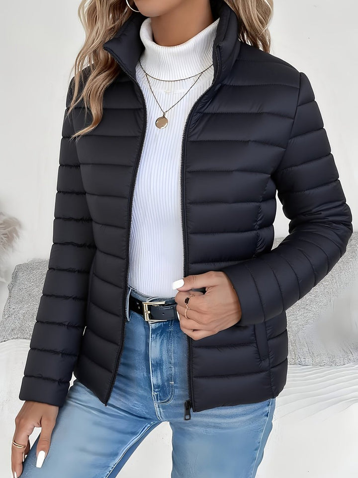 Women's Lightweight Quilted Puffer Zip-Up Winter Coat - Black
