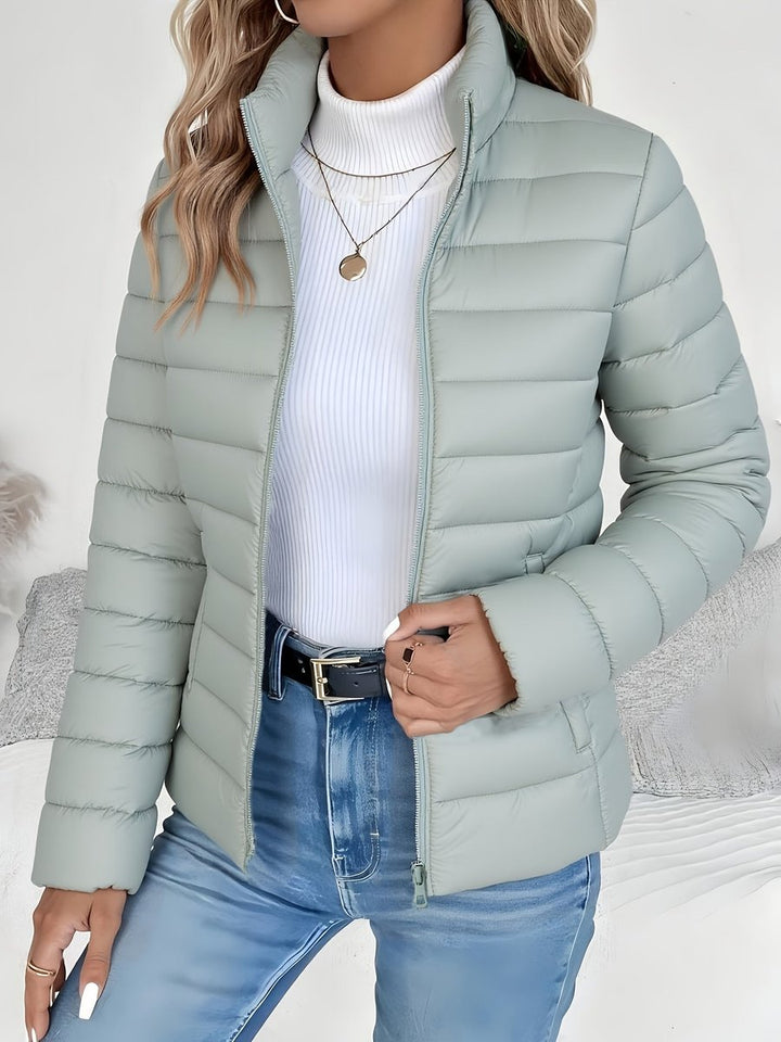 Women's Lightweight Quilted Puffer Zip-Up Winter Coat - Light Green