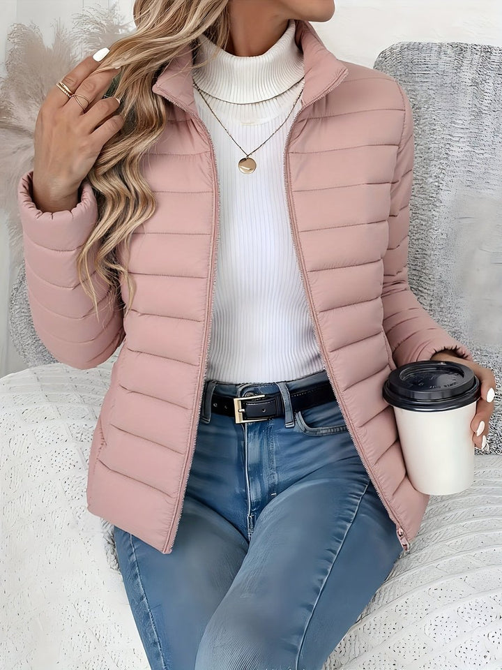 Women's Lightweight Quilted Puffer Zip-Up Winter Coat - Pink