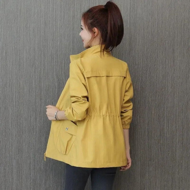 Women's Lightweight Zip-Up Drawstring Waist Bomber Jacket - Yellow